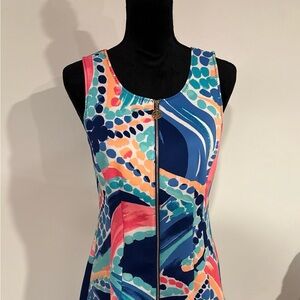 Lilly Pulitzer Sally Scuba Fit & Flare sleeveless Dress Multi Ocean Jewels Sz M